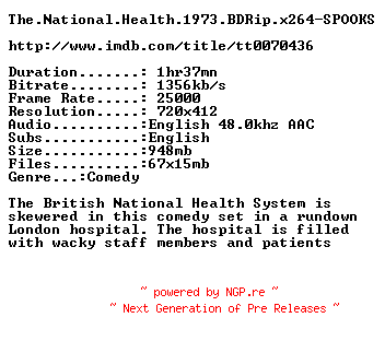 NFO for the release The.National.Health.1973.BDRip.x264-SPOOKS by SPOOKS