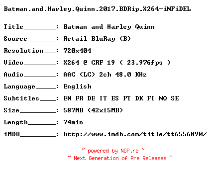 NFO for the release Batman.and.Harley.Quinn.2017.BDRip.X264-iNFiDEL by iNFiDEL
