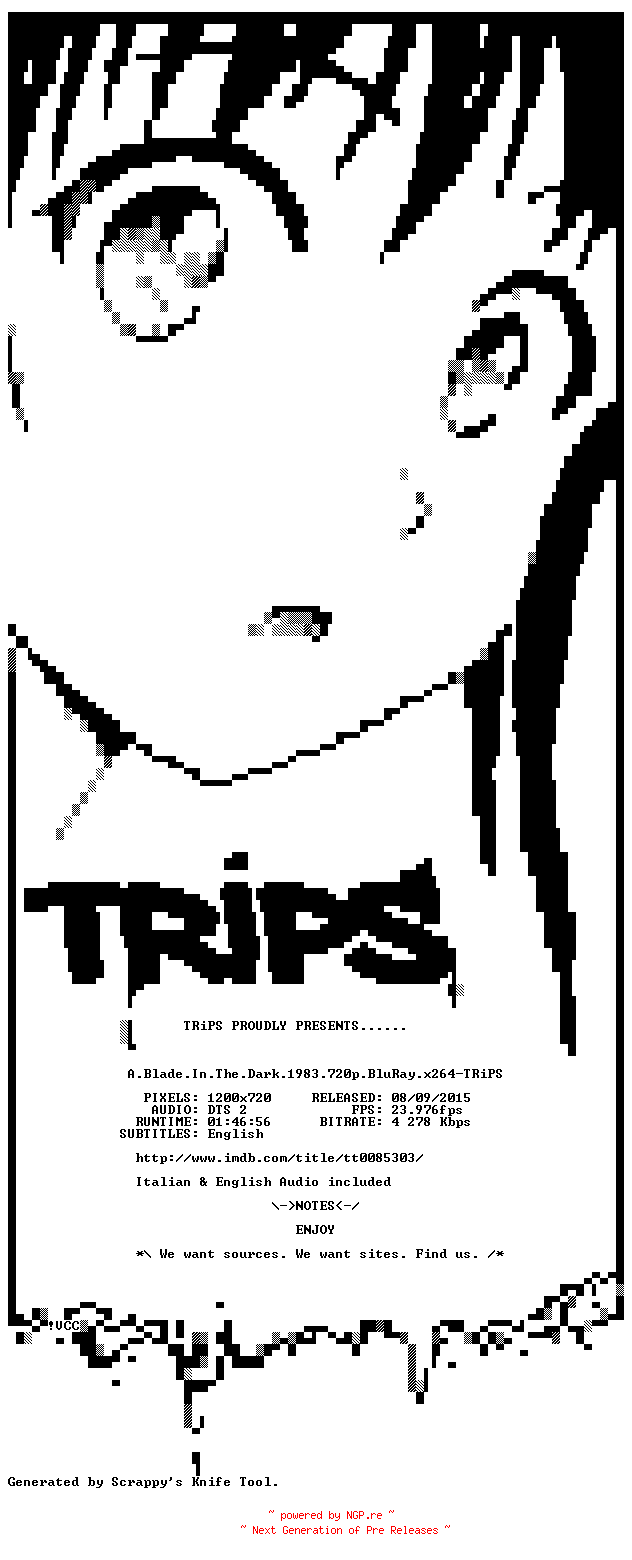 NFO for the release A.Blade.In.The.Dark.1983.720p.BluRay.x264-TRiPS by TRiPS