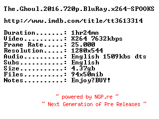 NFO for the release The.Ghoul.2016.720p.BluRay.x264-SPOOKS by SPOOKS