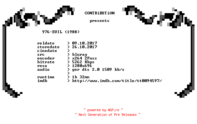 NFO for the release 976-EVIL.1988.German.720p.BluRay.x264-CONTRiBUTiON by CONTRiBUTiON