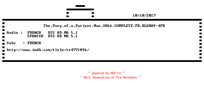 NFO for the release The.Fury.of.a.Patient.Man.2016.COMPLETE.FR.BLURAY-4FR by 4FR