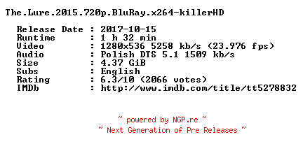 NFO for the release The.Lure.2015.720p.BluRay.x264-killerHD by killerHD