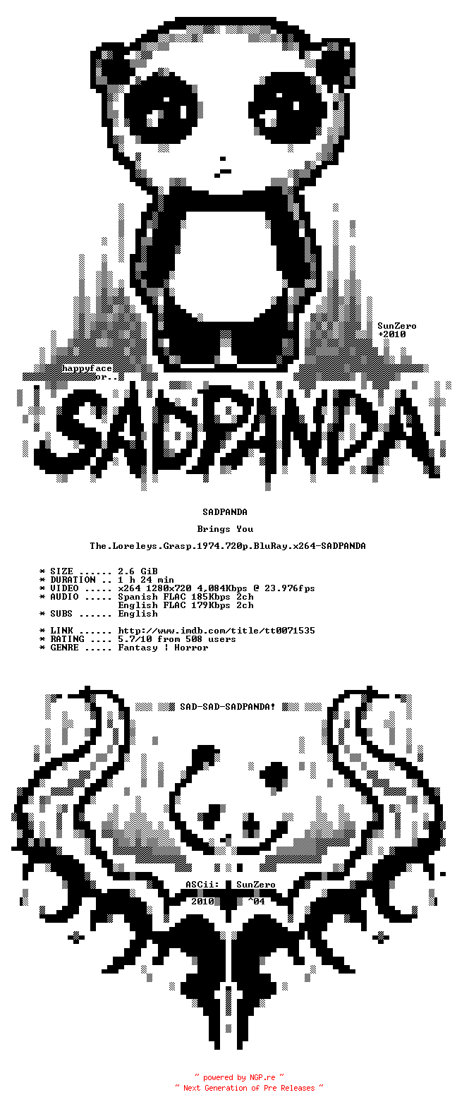 NFO for the release The.Loreleys.Grasp.1974.720p.BluRay.x264-SADPANDA by SADPANDA