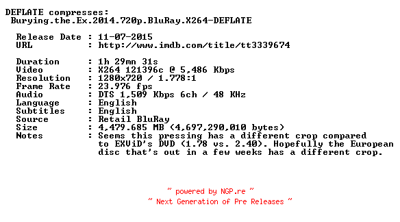 NFO for the release Burying.the.Ex.2014.720p.BluRay.X264-DEFLATE by DEFLATE