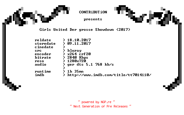 NFO for the release Girls.United.Der.grosse.Showdown.2017.German.720p.BluRay.x264-CONTRiBUTiON by CONTRiBUTiON