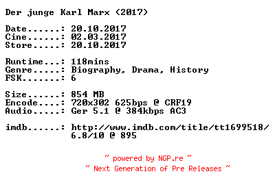 NFO for the release Der.junge.Karl.Marx.German.2017.AC3.BDRip.x264-CiNEViSiON by CiNEViSiON