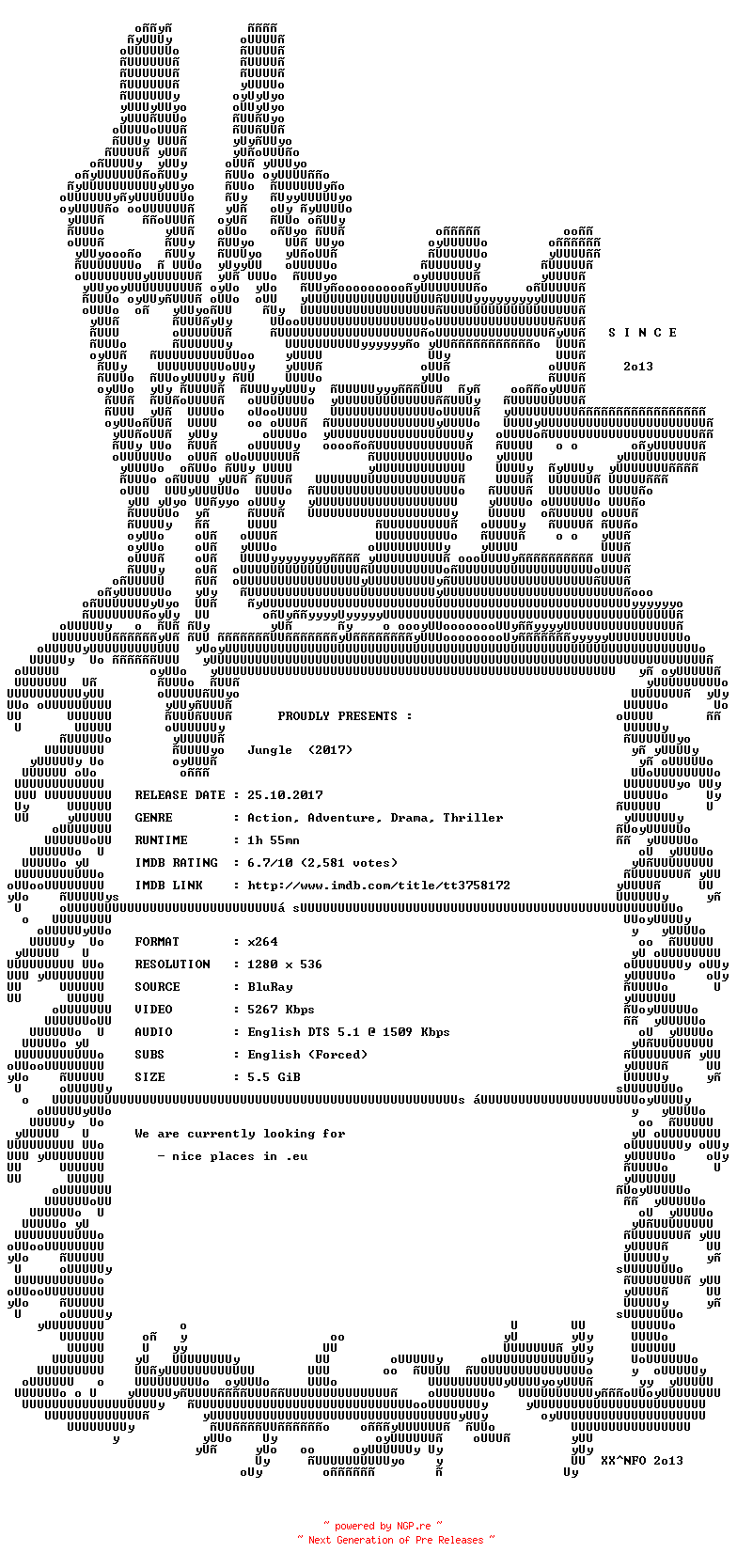 NFO for the release Jungle.2017.720p.BluRay.x264-VETO by VETO