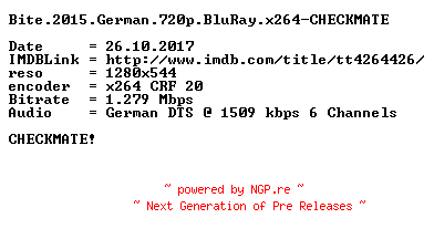 NFO for the release Bite.2015.German.720p.BluRay.x264-CHECKMATE by CHECKMATE