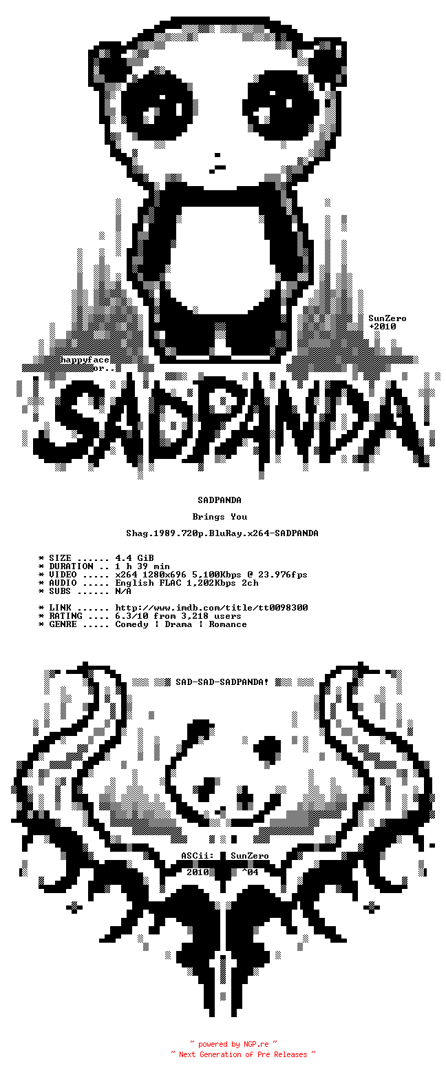 NFO for the release Shag.1989.720p.BluRay.x264-SADPANDA by SADPANDA