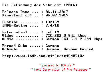 NFO for the release Die.Erfindung.der.Wahrheit.German.2016.AC3.BDRip.x264-COiNCiDENCE by COiNCiDENCE