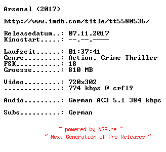 NFO for the release Arsenal.German.2017.AC3.BDRip.x264-STVFilm by STVFilm