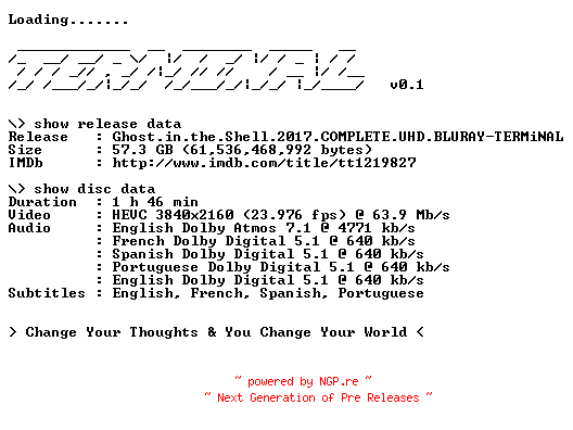 NFO for the release Ghost.in.the.Shell.2017.COMPLETE.UHD.BLURAY-TERMiNAL by TERMiNAL