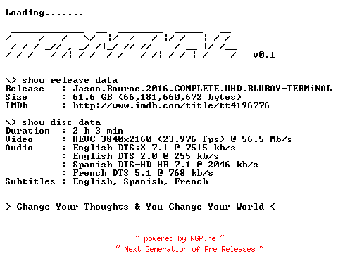 NFO for the release Jason.Bourne.2016.COMPLETE.UHD.BLURAY-TERMiNAL by TERMiNAL