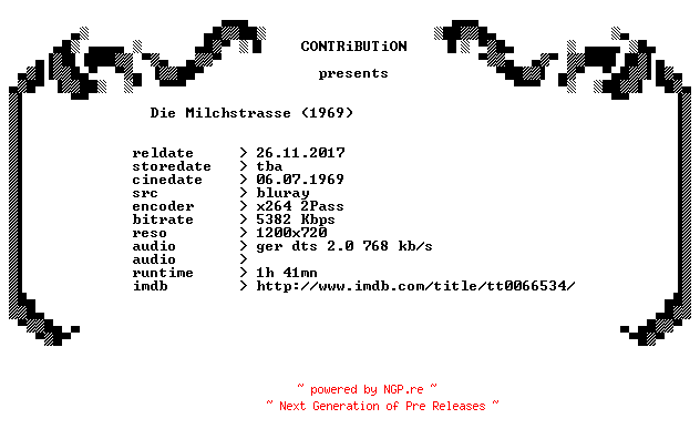 NFO for the release Die.Milchstrasse.1969.German.720p.BluRay.x264-CONTRiBUTiON by CONTRiBUTiON