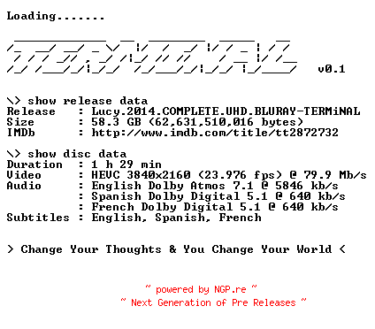 NFO for the release Lucy.2014.COMPLETE.UHD.BLURAY-TERMiNAL by TERMiNAL