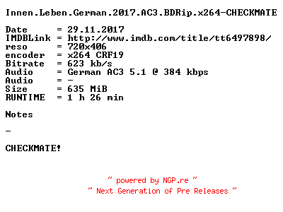 NFO for the release Innen.Leben.German.2017.AC3.BDRip.x264-CHECKMATE by CHECKMATE