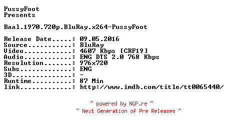 NFO for the release Baal.1970.720p.BluRay.x264-PussyFoot by PussyFoot