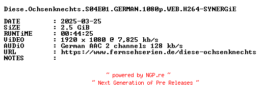 NFO for the release Diese.Ochsenknechts.S04E01.GERMAN.1080p.WEB.H264-SYNERGiE by SYNERGiE