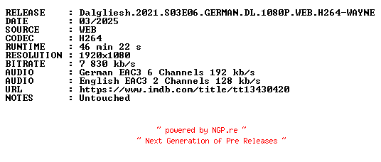 NFO for the release Dalgliesh.2021.S03E06.GERMAN.DL.1080P.WEB.H264-WAYNE by WAYNE
