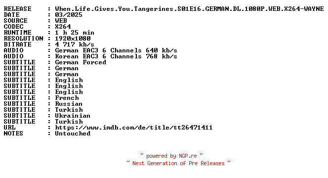 NFO for the release When.Life.Gives.You.Tangerines.S01E16.GERMAN.DL.1080P.WEB.X264-WAYNE by WAYNE