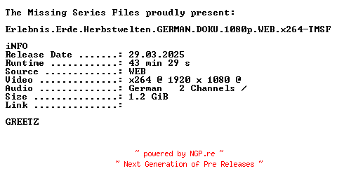 NFO for the release Erlebnis.Erde.Herbstwelten.GERMAN.DOKU.1080p.WEB.x264-TMSF by TMSF