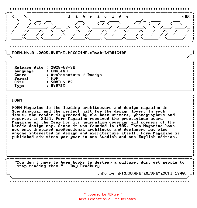 NFO for the release FORM.No.01.2025.HYBRiD.MAGAZiNE.eBook-LiBRiCiDE by LiBRiCiDE