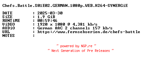 NFO for the release Chefs.Battle.S01E02.GERMAN.1080p.WEB.H264-SYNERGiE by SYNERGiE
