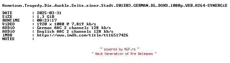 NFO for the release Hometown.Tragedy.Die.dunkle.Seite.einer.Stadt.S01E03.GERMAN.DL.DOKU.1080p.WEB.H264-SYNERGiE by SYNERGiE
