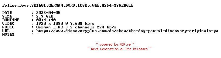 NFO for the release Police.Dogs.S01E01.GERMAN.DOKU.1080p.WEB.H264-SYNERGiE by SYNERGiE