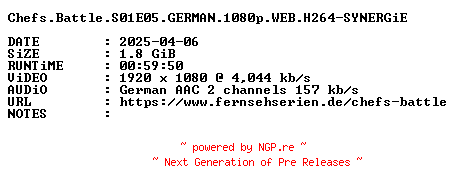 NFO for the release Chefs.Battle.S01E05.GERMAN.1080p.WEB.H264-SYNERGiE by SYNERGiE