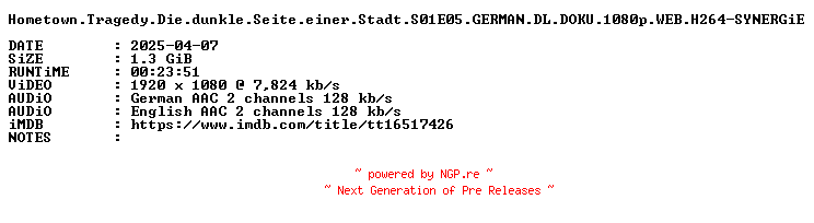 NFO for the release Hometown.Tragedy.Die.dunkle.Seite.einer.Stadt.S01E05.GERMAN.DL.DOKU.1080p.WEB.H264-SYNERGiE by SYNERGiE
