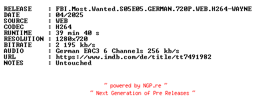 NFO for the release FBI.Most.Wanted.S05E05.GERMAN.720P.WEB.H264-WAYNE by WAYNE