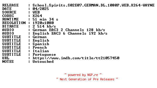 NFO for the release School.Spirits.S02E07.GERMAN.DL.1080P.WEB.X264-WAYNE by WAYNE