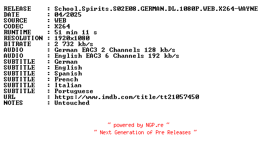 NFO for the release School.Spirits.S02E08.GERMAN.DL.1080P.WEB.X264-WAYNE by WAYNE