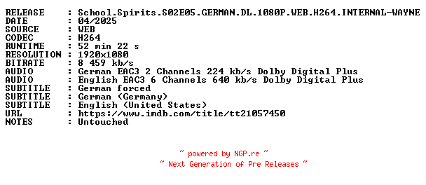 NFO for the release School.Spirits.S02E05.GERMAN.DL.1080P.WEB.H264.INTERNAL-WAYNE by WAYNE