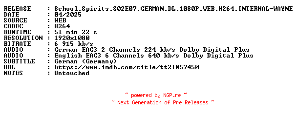 NFO for the release School.Spirits.S02E07.GERMAN.DL.1080P.WEB.H264.INTERNAL-WAYNE by WAYNE