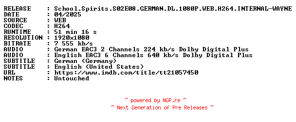 NFO for the release School.Spirits.S02E08.GERMAN.DL.1080P.WEB.H264.INTERNAL-WAYNE by WAYNE