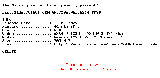 NFO for the release East.Side.S01E01.GERMAN.720p.WEB.h264-TMSF by TMSF