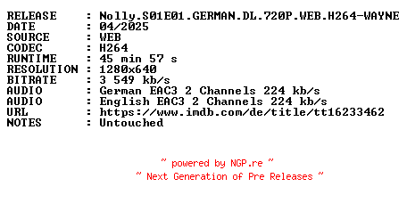 NFO for the release Nolly.S01E01.GERMAN.DL.720P.WEB.H264-WAYNE by WAYNE