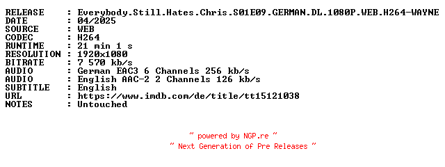 NFO for the release Everybody.Still.Hates.Chris.S01E09.GERMAN.DL.1080P.WEB.H264-WAYNE by WAYNE