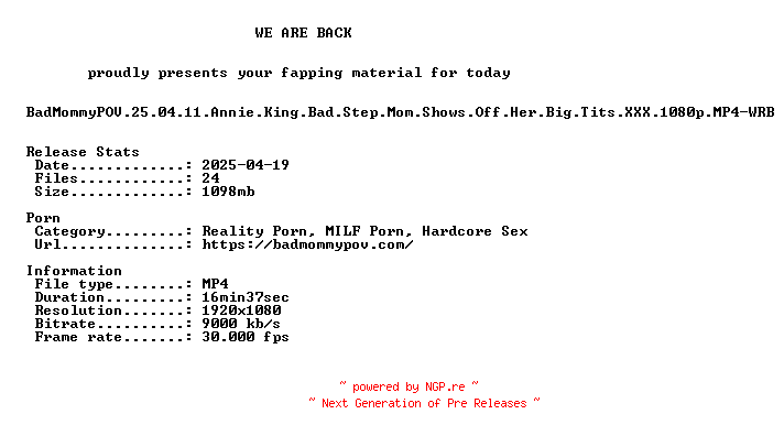 NFO for the release BadMommyPOV.25.04.11.Annie.King.Bad.Step.Mom.Shows.Off.Her.Big.Tits.XXX.1080p.MP4-WRB by WRB