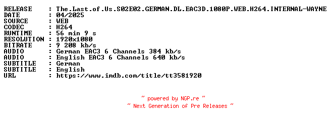 NFO for the release The.Last.of.Us.S02E02.GERMAN.DL.EAC3D.1080P.WEB.H264.INTERNAL-WAYNE by WAYNE