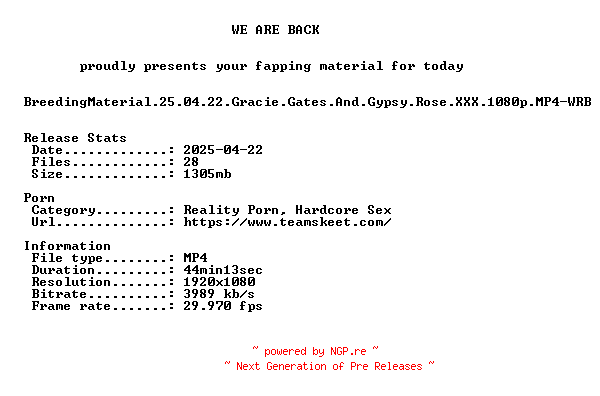 NFO for the release BreedingMaterial.25.04.22.Gracie.Gates.And.Gypsy.Rose.XXX.1080p.MP4-WRB by WRB