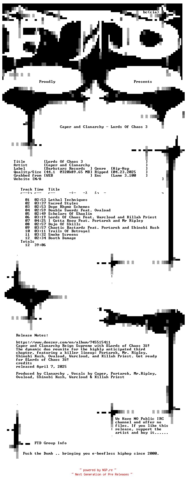 NFO for the release Caper_and_Clanarchy-Lords_Of_Chaos_3-WEB-2025-FTD by FTD