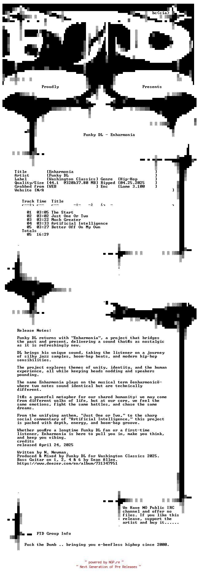 NFO for the release Funky_DL-Enharmonia-EP-WEB-2025-FTD by FTD