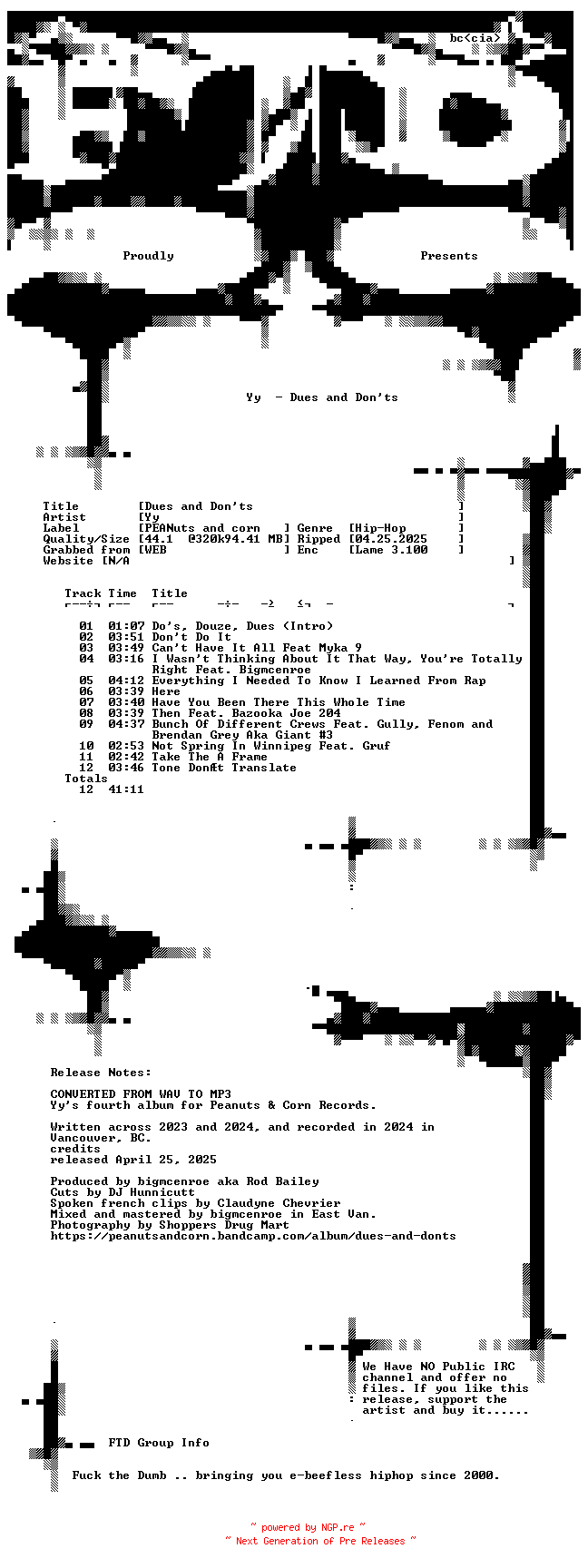 NFO for the release Yy-Dues_and_Donts-WEB-2025-FTD by FTD