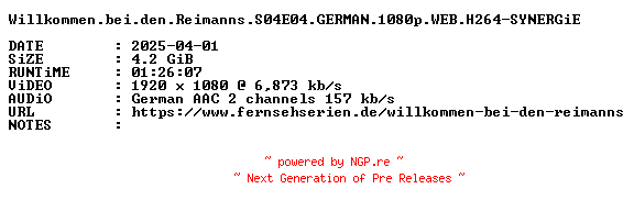NFO for the release Willkommen.bei.den.Reimanns.S04E04.GERMAN.1080p.WEB.H264-SYNERGiE by SYNERGiE