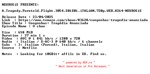 NFO for the release A.Tragedy.Foretold.Flight.3054.S01E01.iTALiAN.720p.WEB.H264-NEUROSiS by NEUROSiS