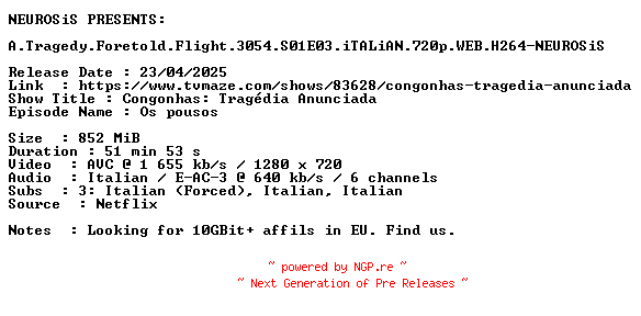 NFO for the release A.Tragedy.Foretold.Flight.3054.S01E03.iTALiAN.720p.WEB.H264-NEUROSiS by NEUROSiS